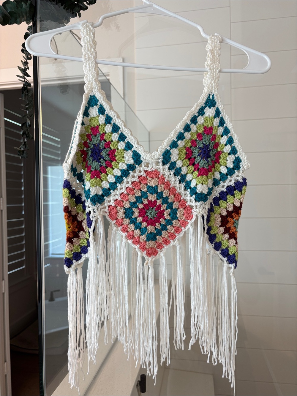 SHEIN Multicolor Crochet Fringe Tank Top - White Base
